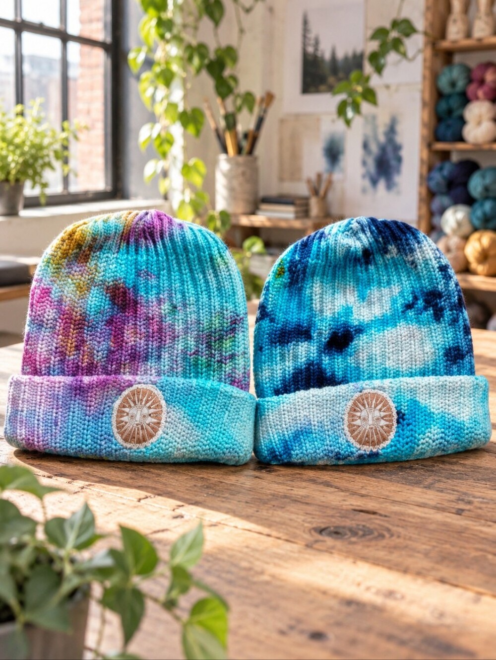 NWT In Good Company Hand Dyed Cotton Beanie Hats Made USA Set of 2